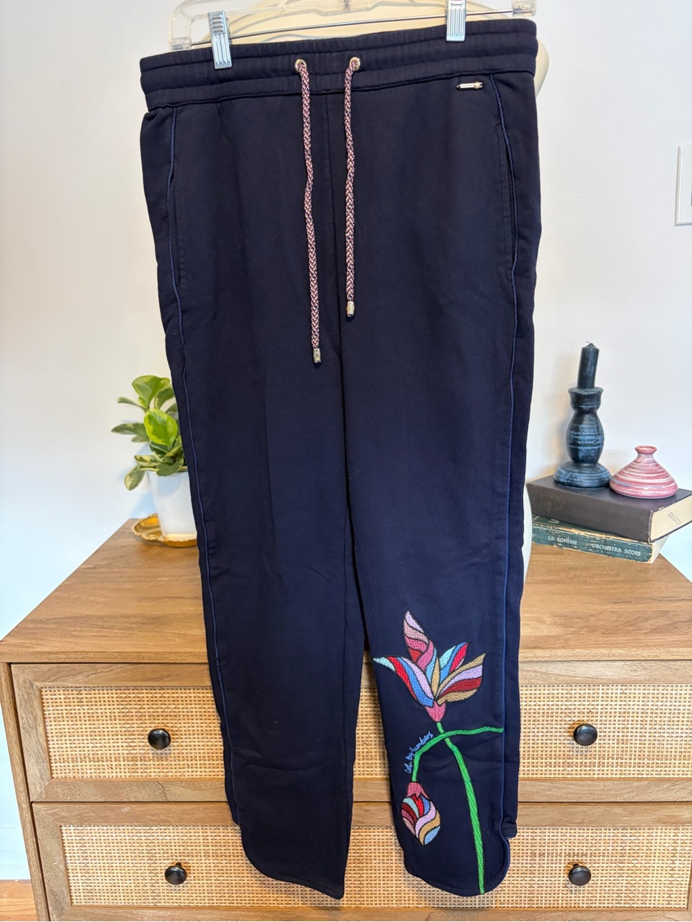 Ted Baker Col By Numbers Embroidered Floral Navy Blue Joggers Size 3 (size 8-10)